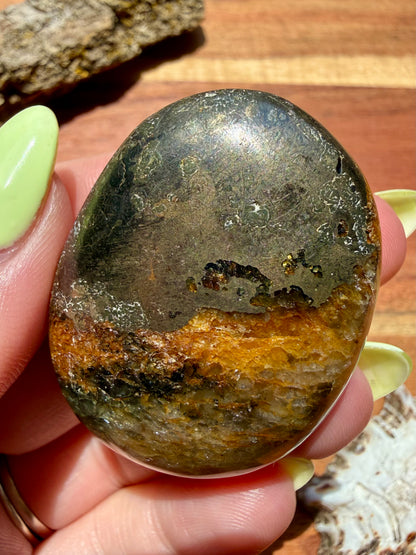 PYRITE + GOLDEN HEALER PALM STONE