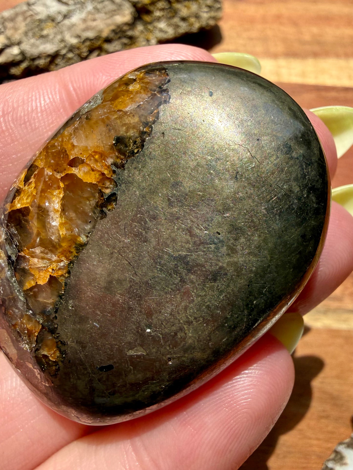 PYRITE + GOLDEN HEALER PALM STONE