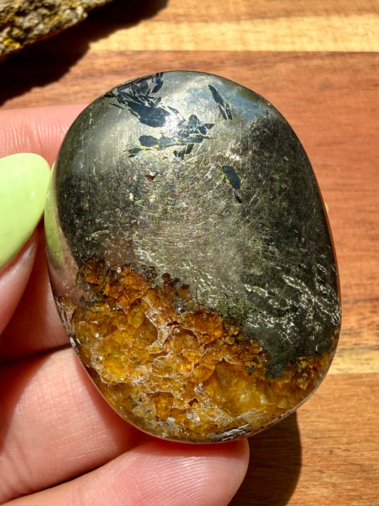 PYRITE + GOLDEN HEALER PALM STONE