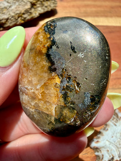 PYRITE + GOLDEN HEALER PALM STONE
