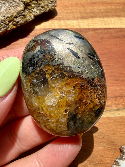 PYRITE + GOLDEN HEALER PALM STONE