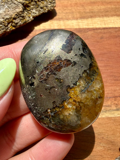 PYRITE + GOLDEN HEALER PALM STONE