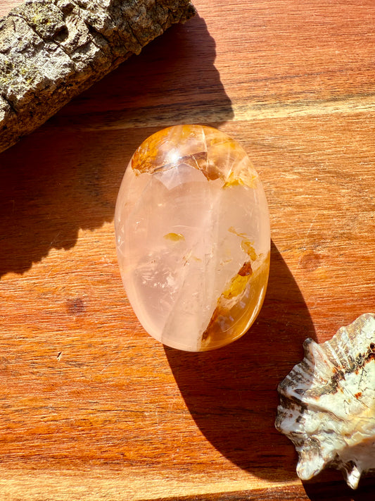 GOLDEN HEALER, ROSE QUARTZ + FIRE QUARTZ PALM STONE