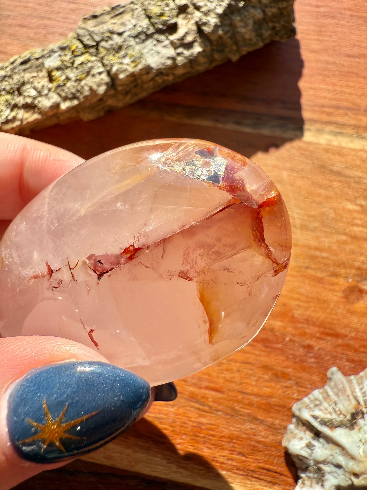 GOLDEN HEALER, ROSE QUARTZ + FIRE QUARTZ PALM STONE