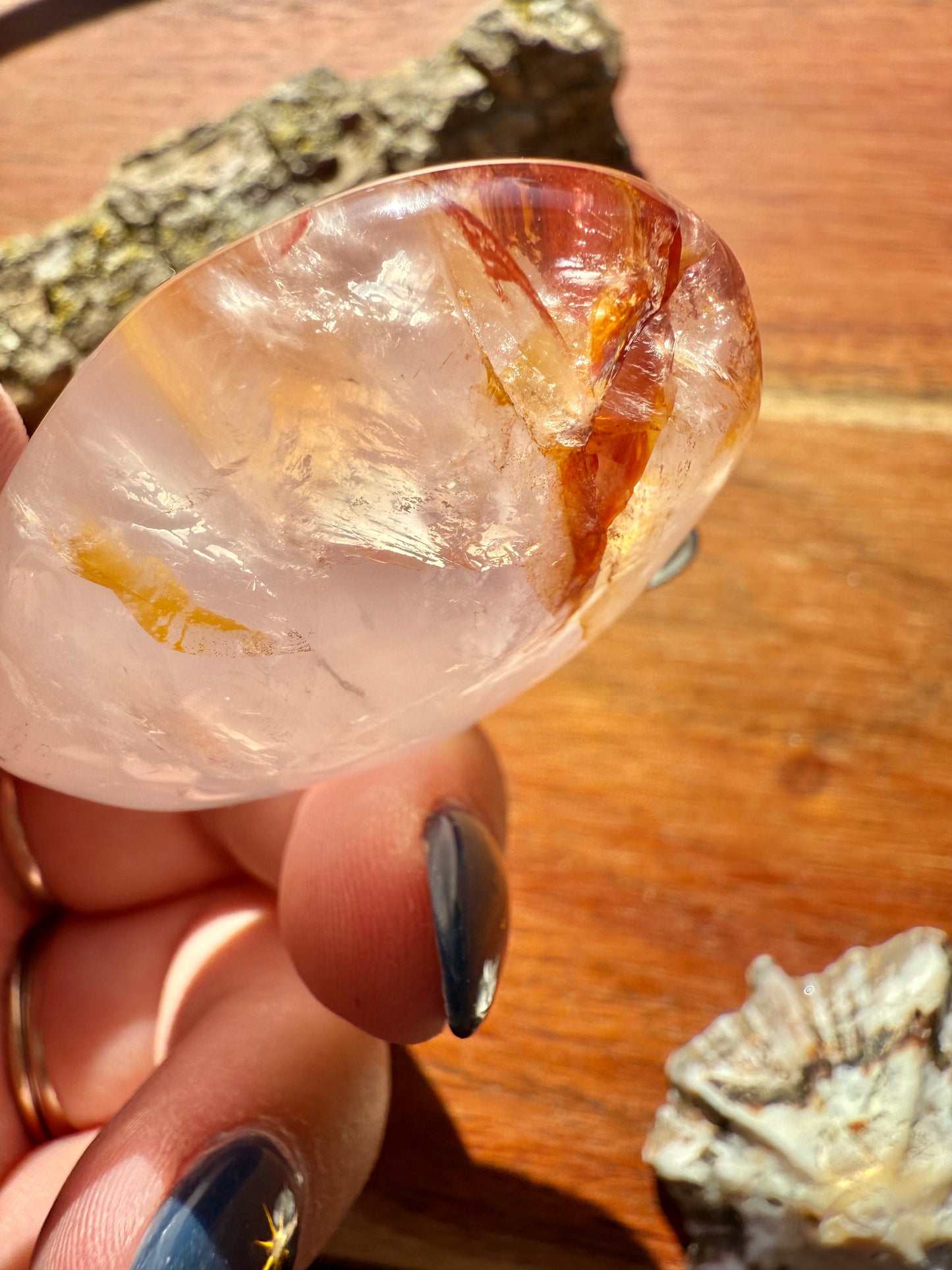 GOLDEN HEALER, ROSE QUARTZ + FIRE QUARTZ PALM STONE