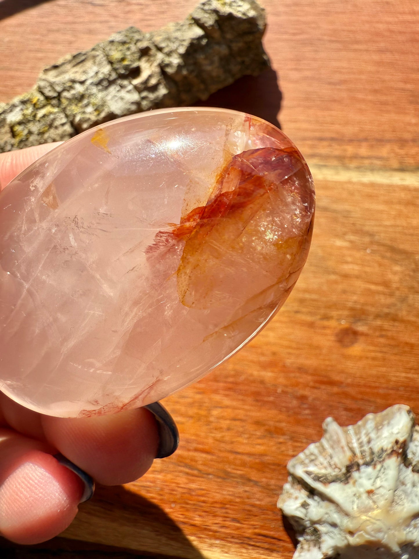 GOLDEN HEALER, ROSE QUARTZ + FIRE QUARTZ PALM STONE