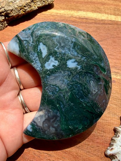 MOSS AGATE MOON WITH STAND