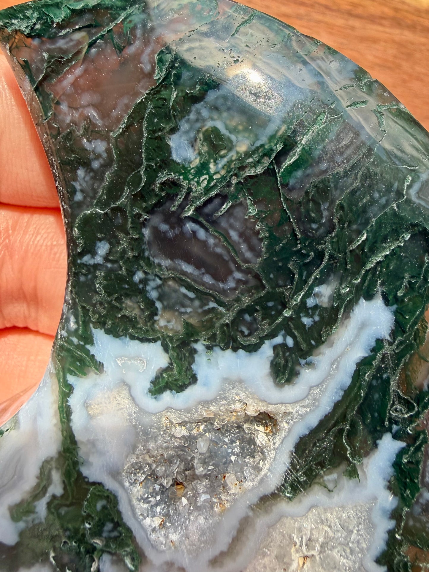 MOSS AGATE MOON WITH STAND