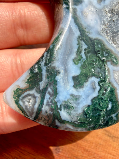 MOSS AGATE MOON WITH STAND