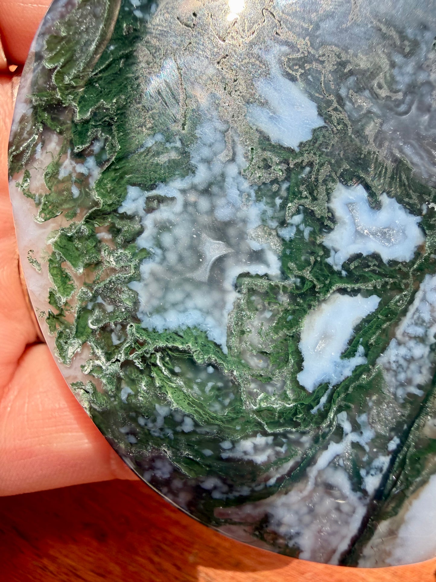 MOSS AGATE MOON WITH STAND