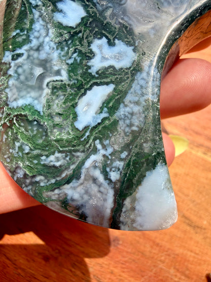 MOSS AGATE MOON WITH STAND