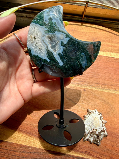 MOSS AGATE MOON WITH STAND
