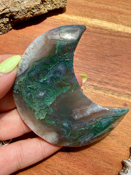 MOSS AGATE MOON WITH STAND