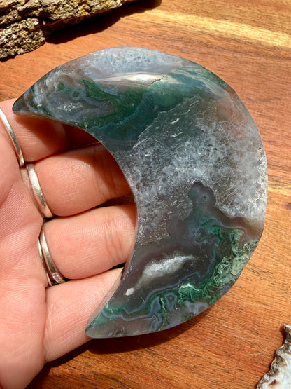 MOSS AGATE MOON WITH STAND