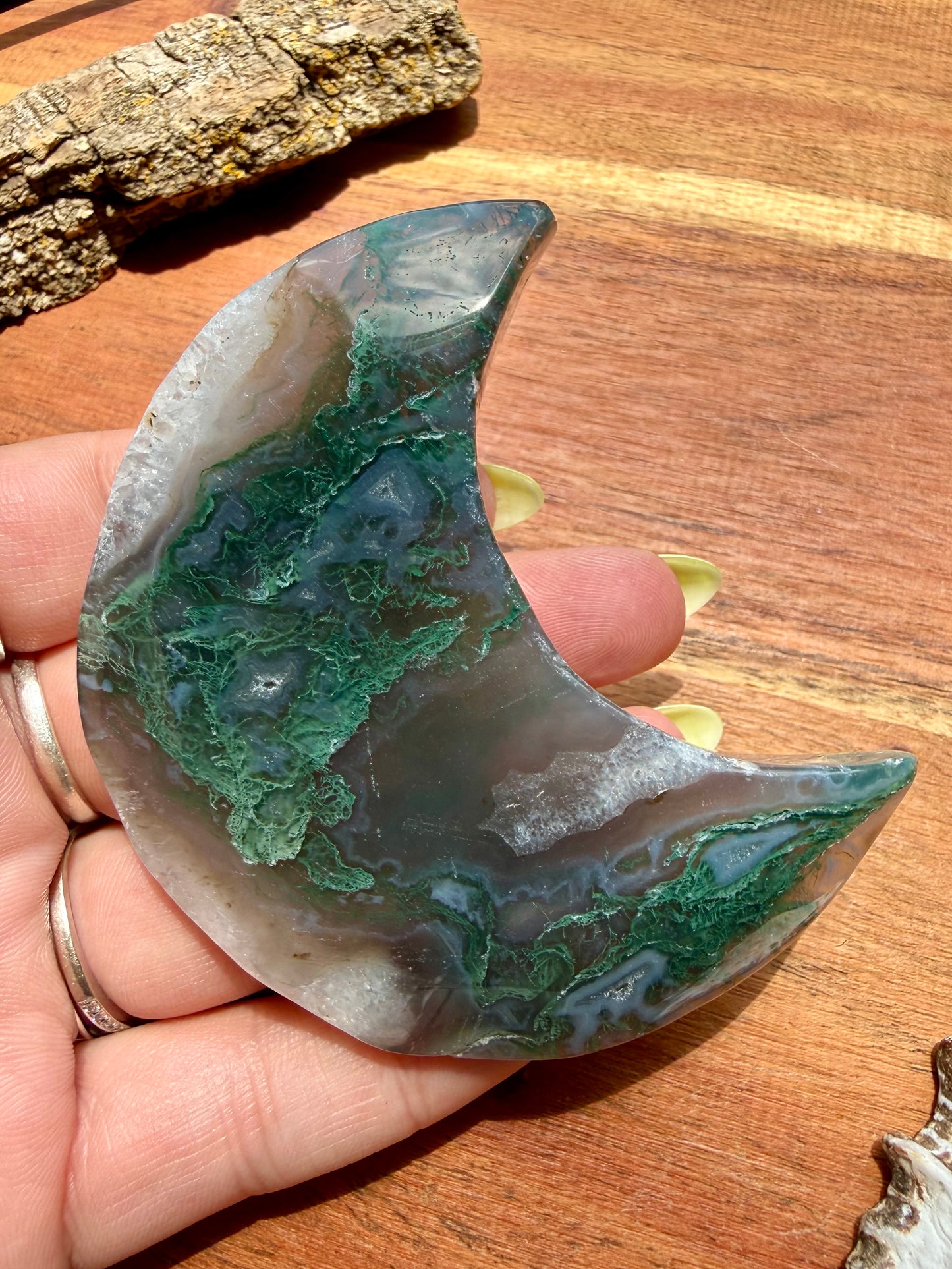 MOSS AGATE MOON WITH STAND