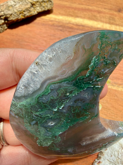 MOSS AGATE MOON WITH STAND