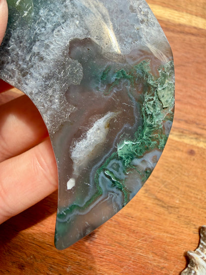 MOSS AGATE MOON WITH STAND
