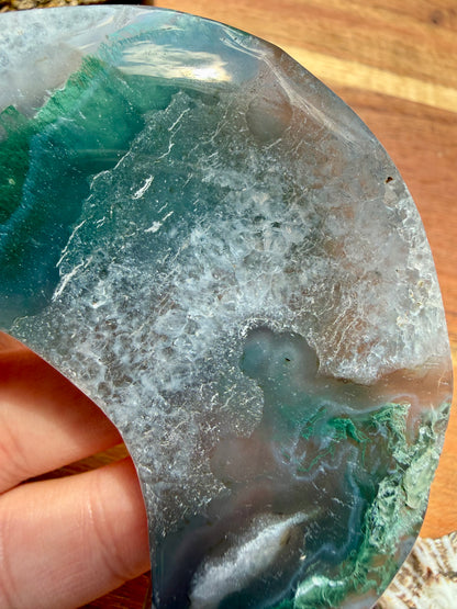 MOSS AGATE MOON WITH STAND