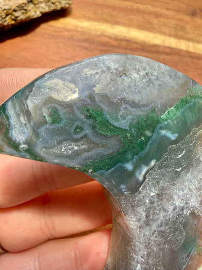 MOSS AGATE MOON WITH STAND
