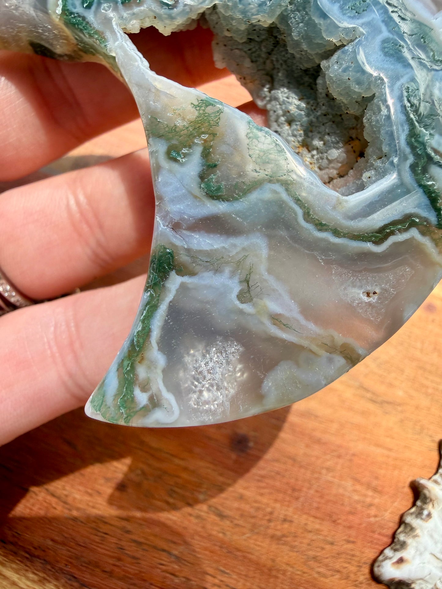 MOSS AGATE MOON WITH STAND