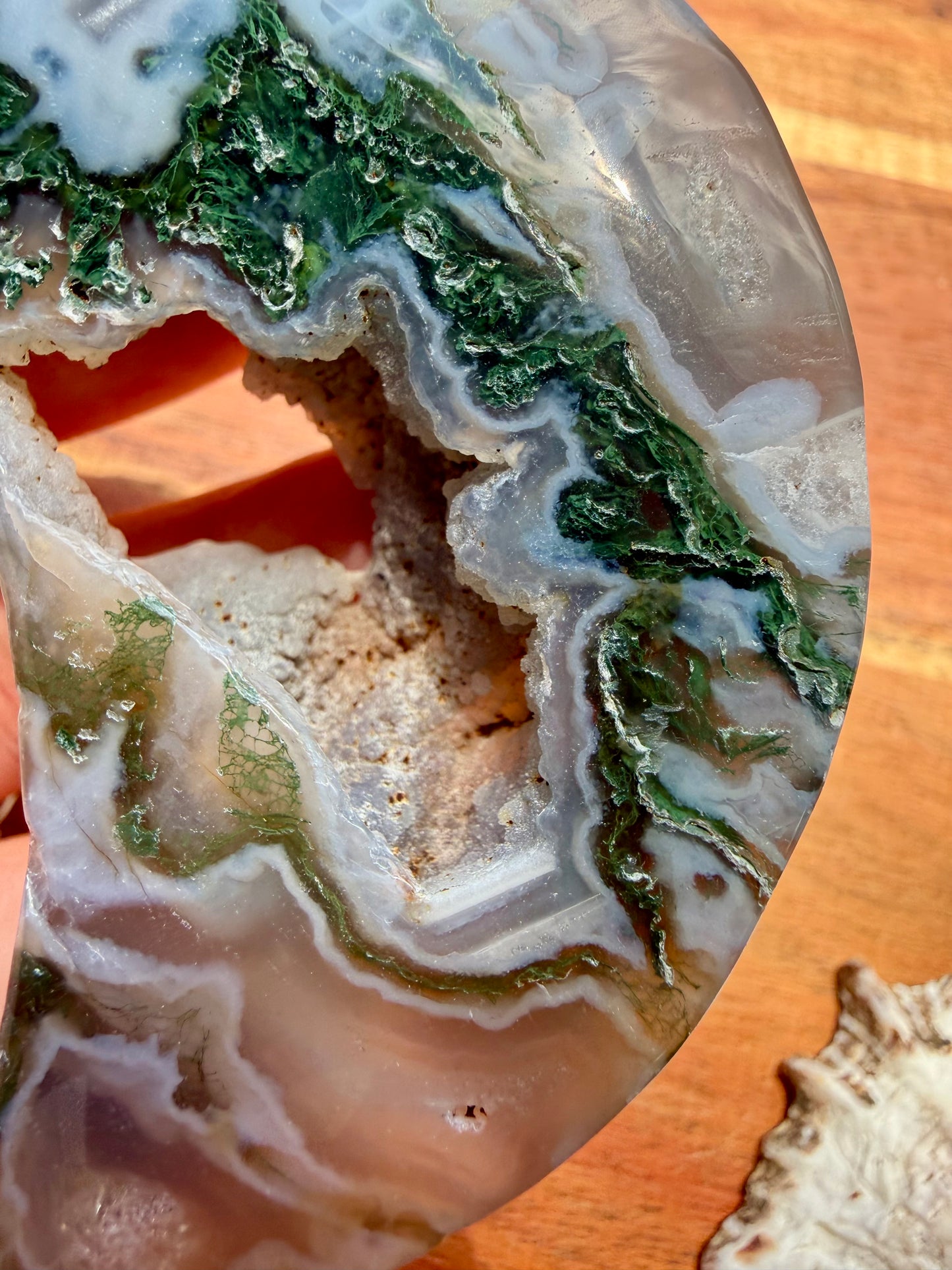 MOSS AGATE MOON WITH STAND