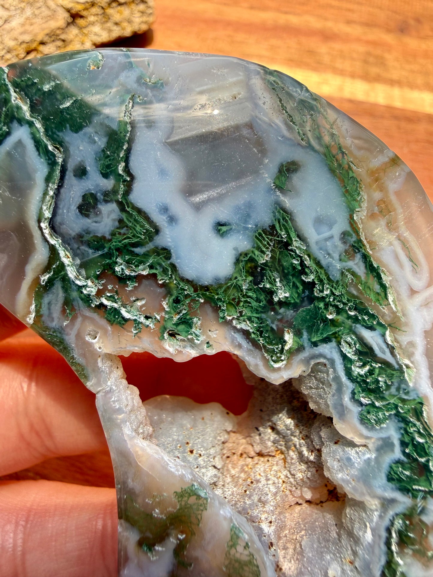 MOSS AGATE MOON WITH STAND