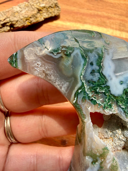 MOSS AGATE MOON WITH STAND