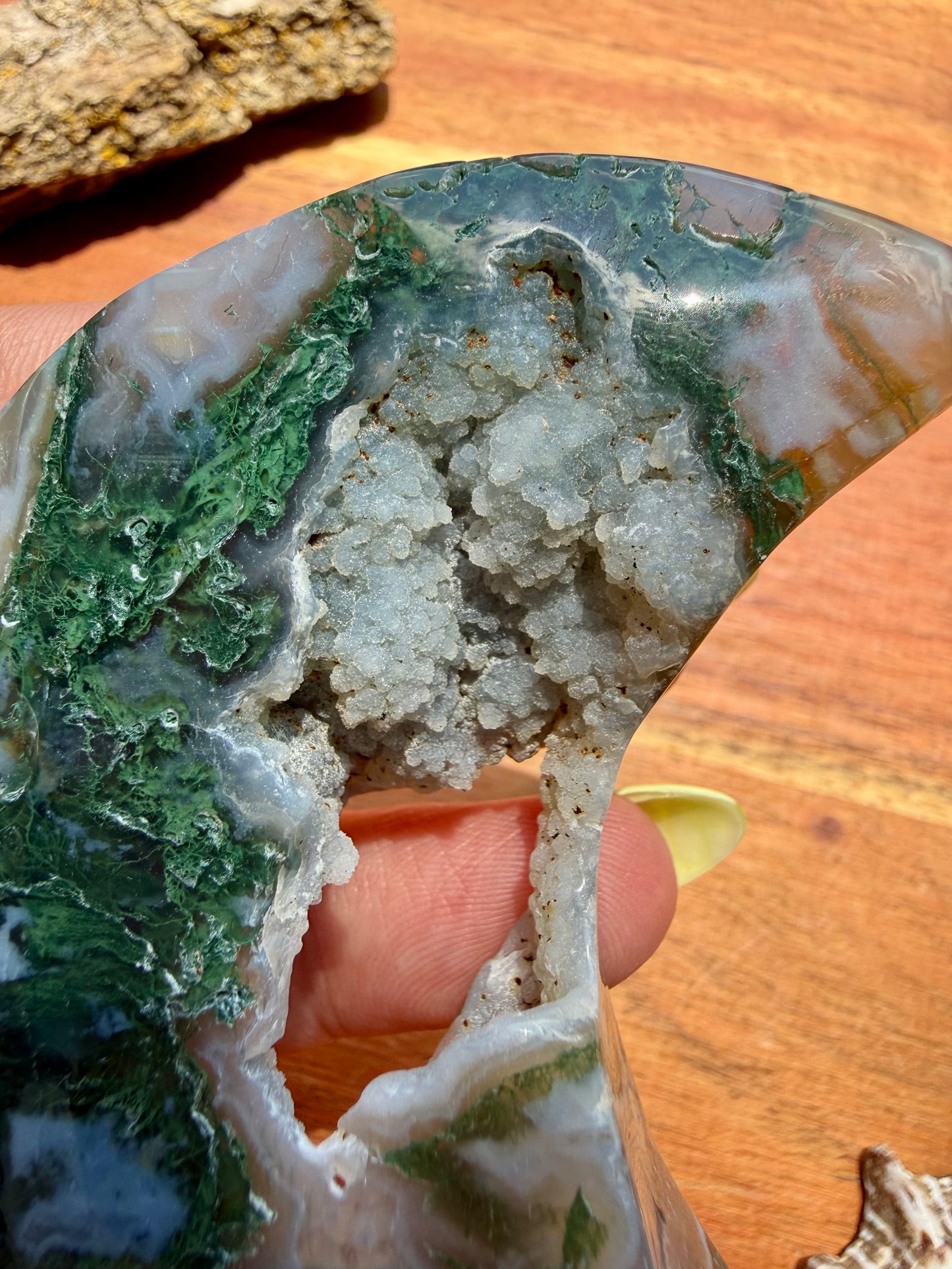 MOSS AGATE MOON WITH STAND