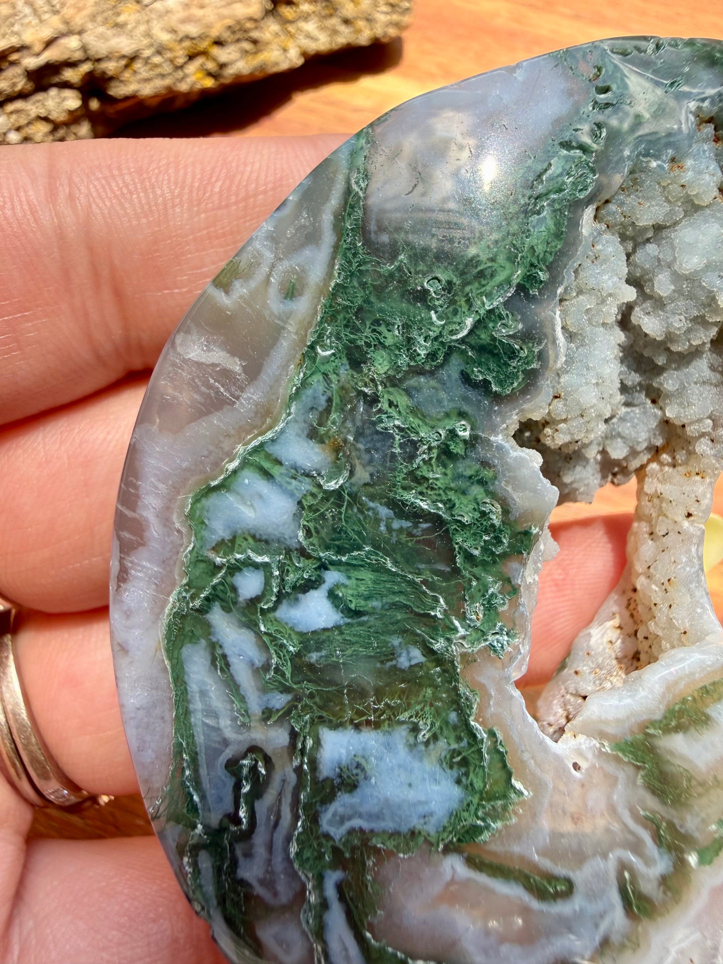 MOSS AGATE MOON WITH STAND
