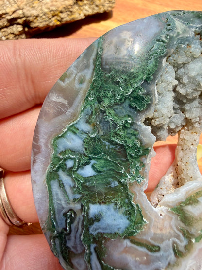 MOSS AGATE MOON WITH STAND