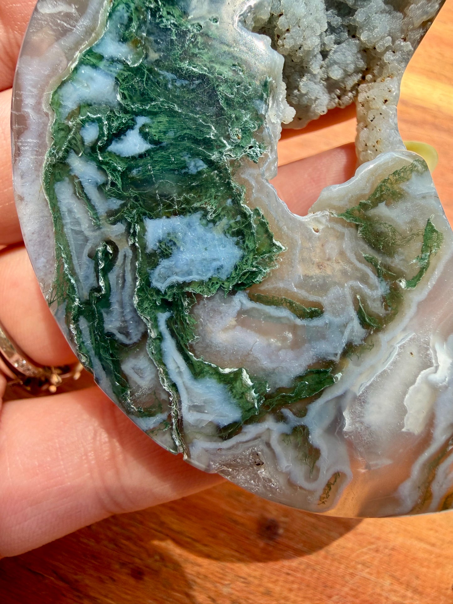 MOSS AGATE MOON WITH STAND