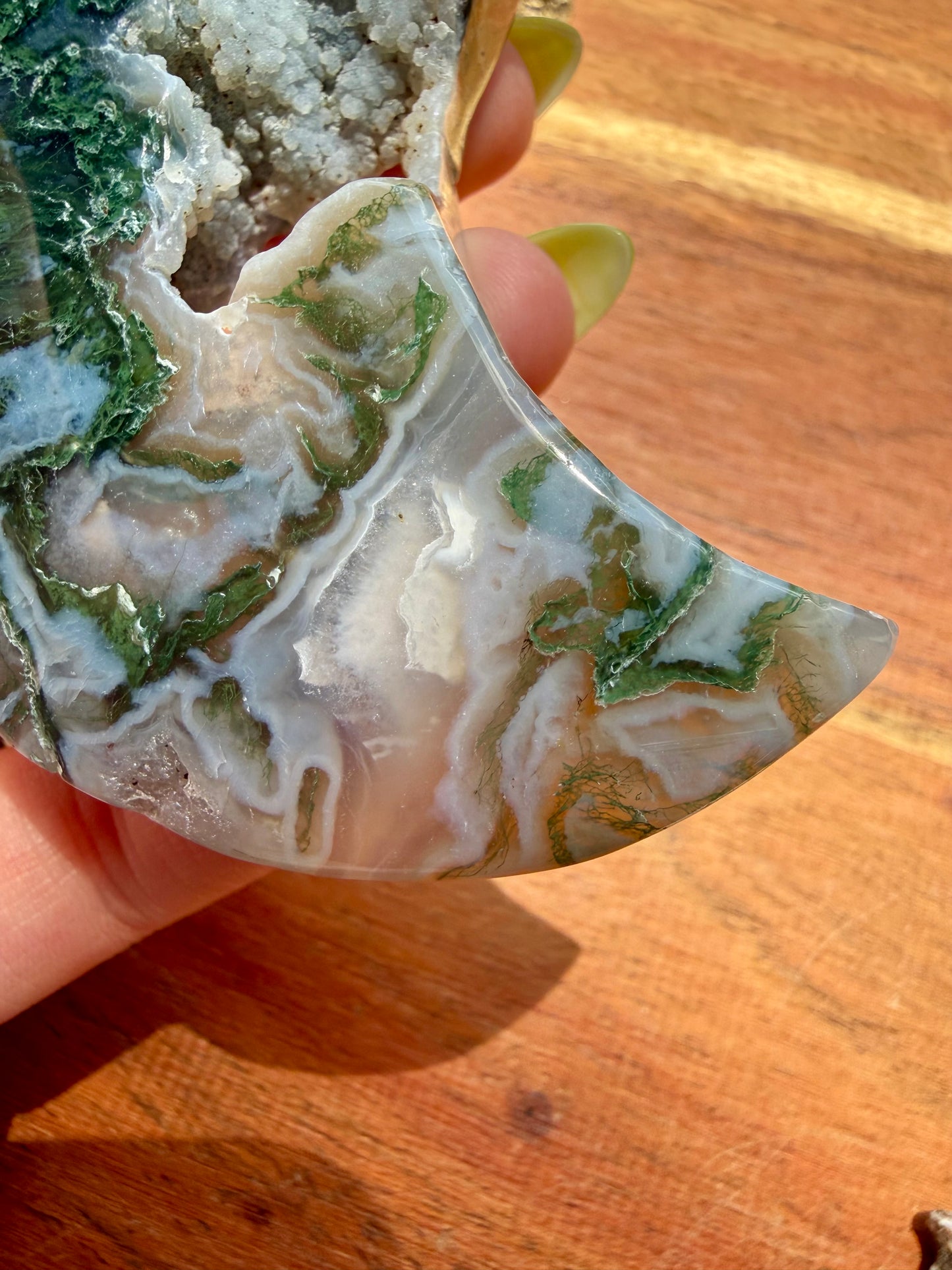 MOSS AGATE MOON WITH STAND
