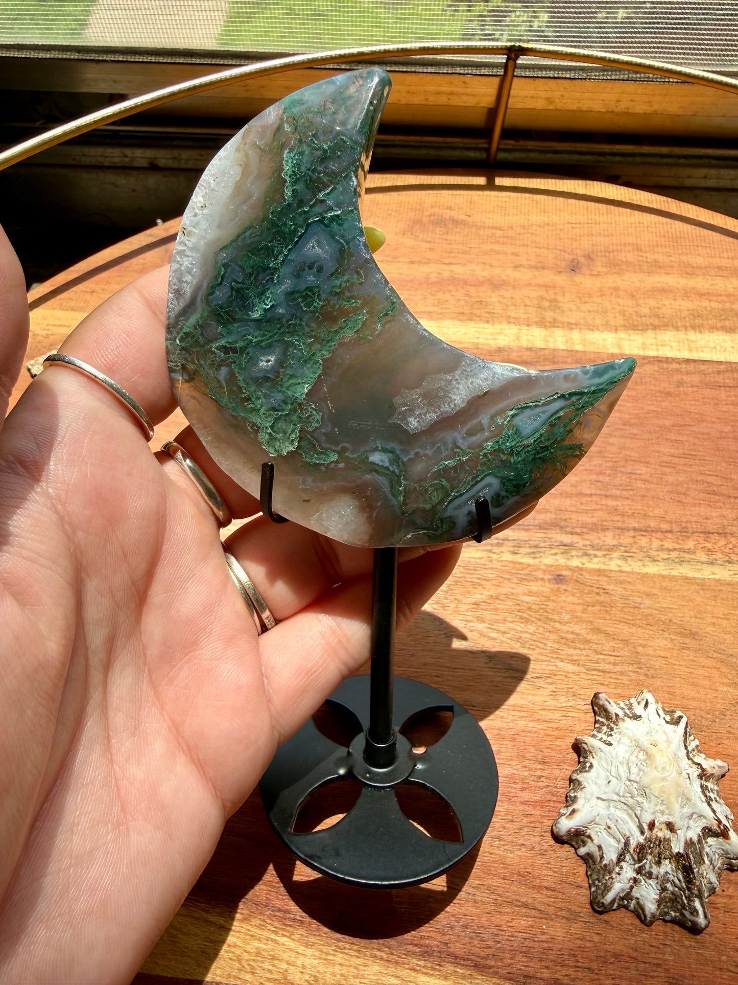 MOSS AGATE MOON WITH STAND