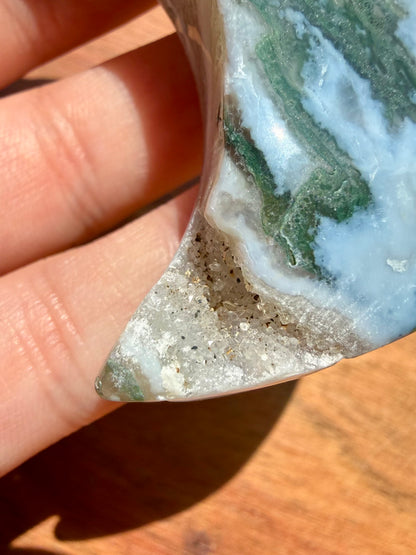 MOSS AGATE MOON WITH STAND