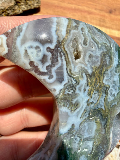 MOSS AGATE MOON WITH STAND