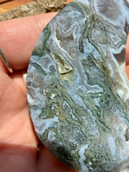 MOSS AGATE MOON WITH STAND