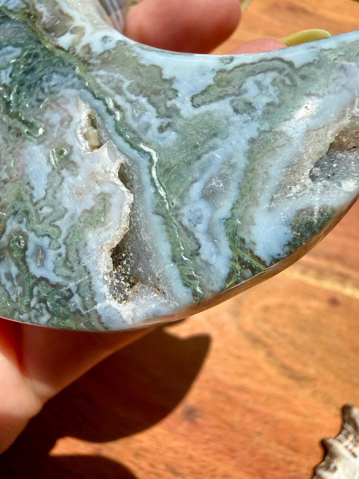MOSS AGATE MOON WITH STAND