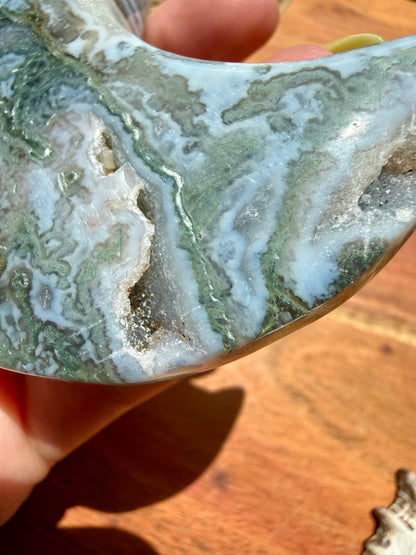 MOSS AGATE MOON WITH STAND