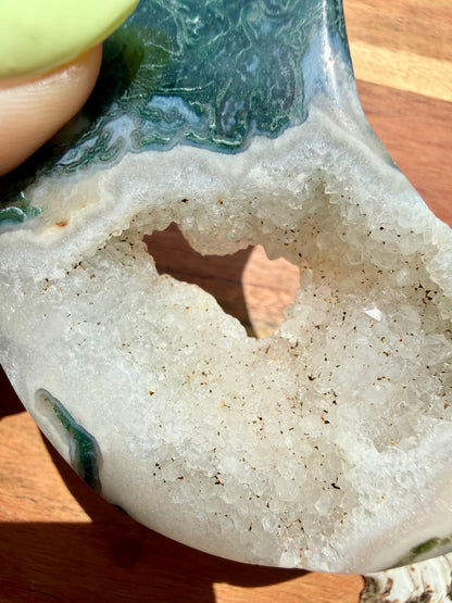 MOSS AGATE MOON WITH STAND