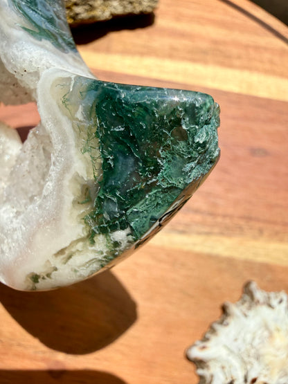 MOSS AGATE MOON WITH STAND