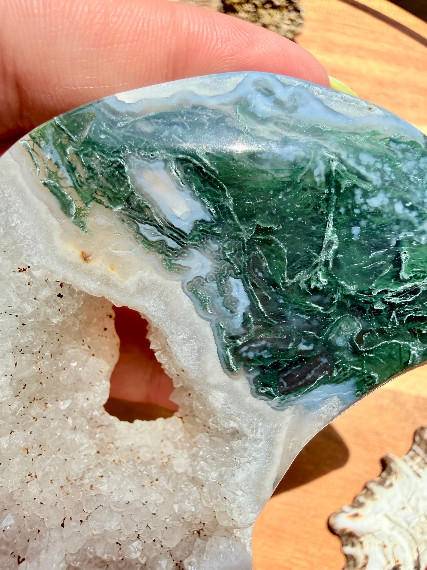 MOSS AGATE MOON WITH STAND