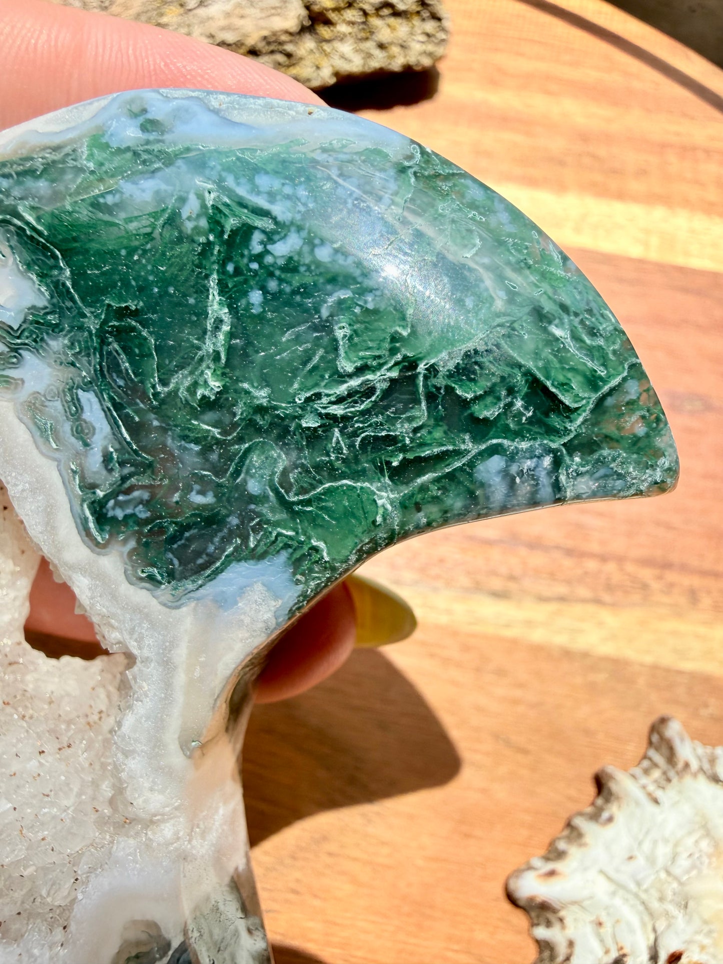 MOSS AGATE MOON WITH STAND