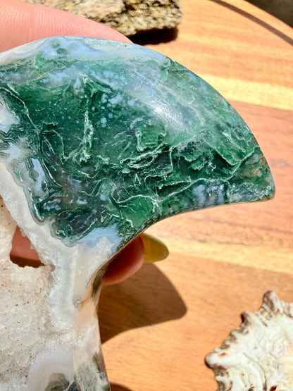 MOSS AGATE MOON WITH STAND
