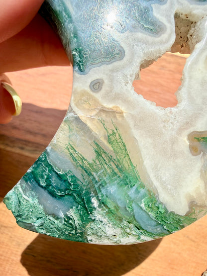 MOSS AGATE MOON WITH STAND