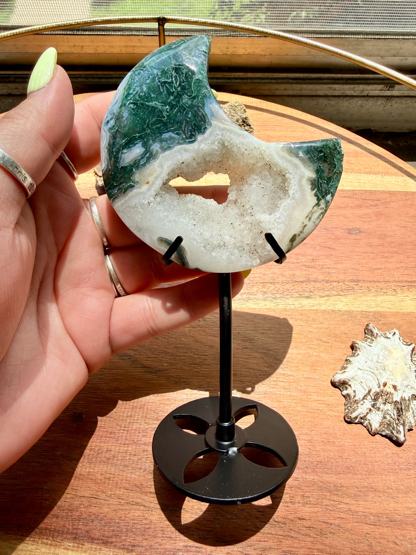 MOSS AGATE MOON WITH STAND