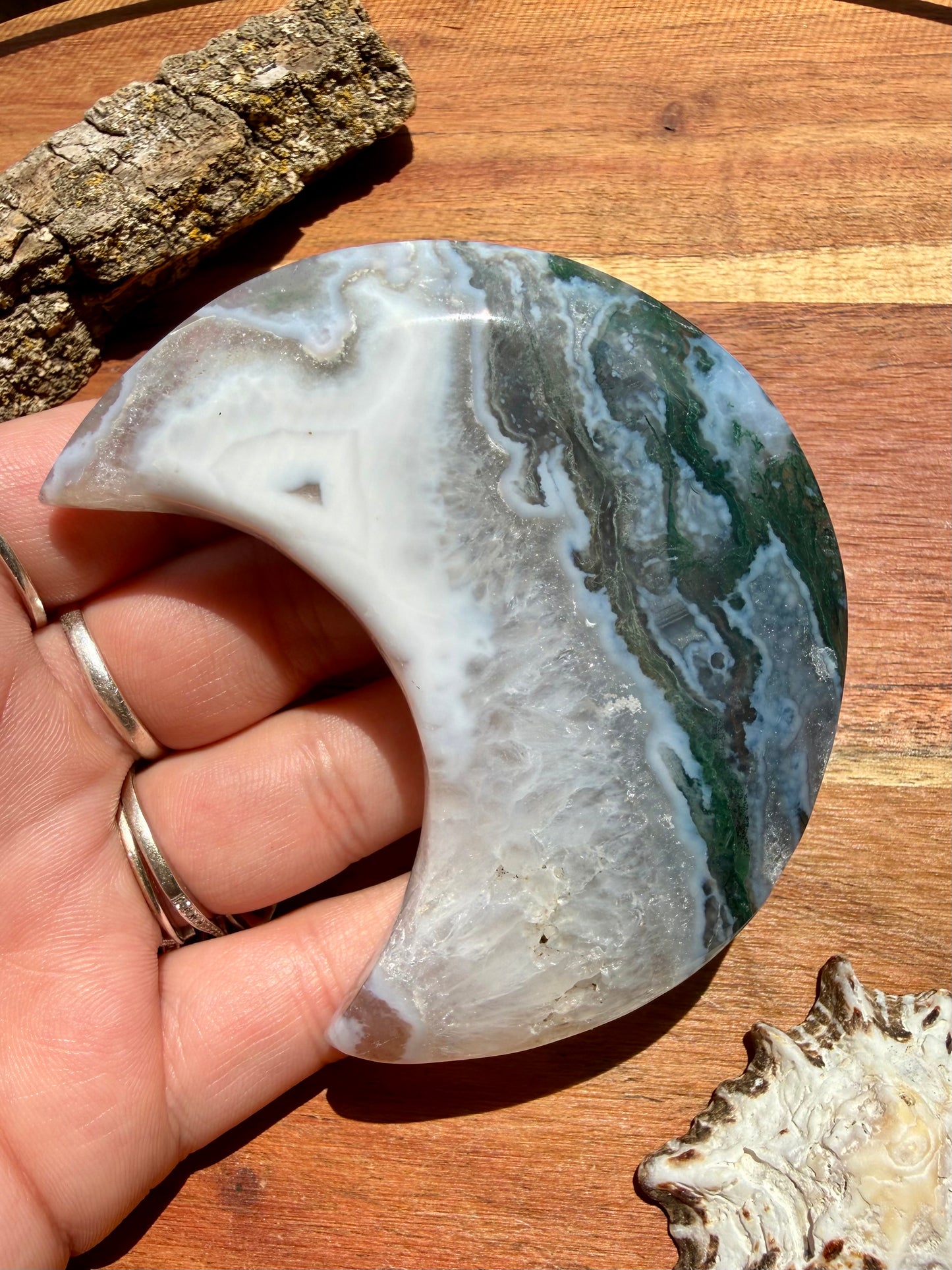 MOSS AGATE MOON WITH STAND