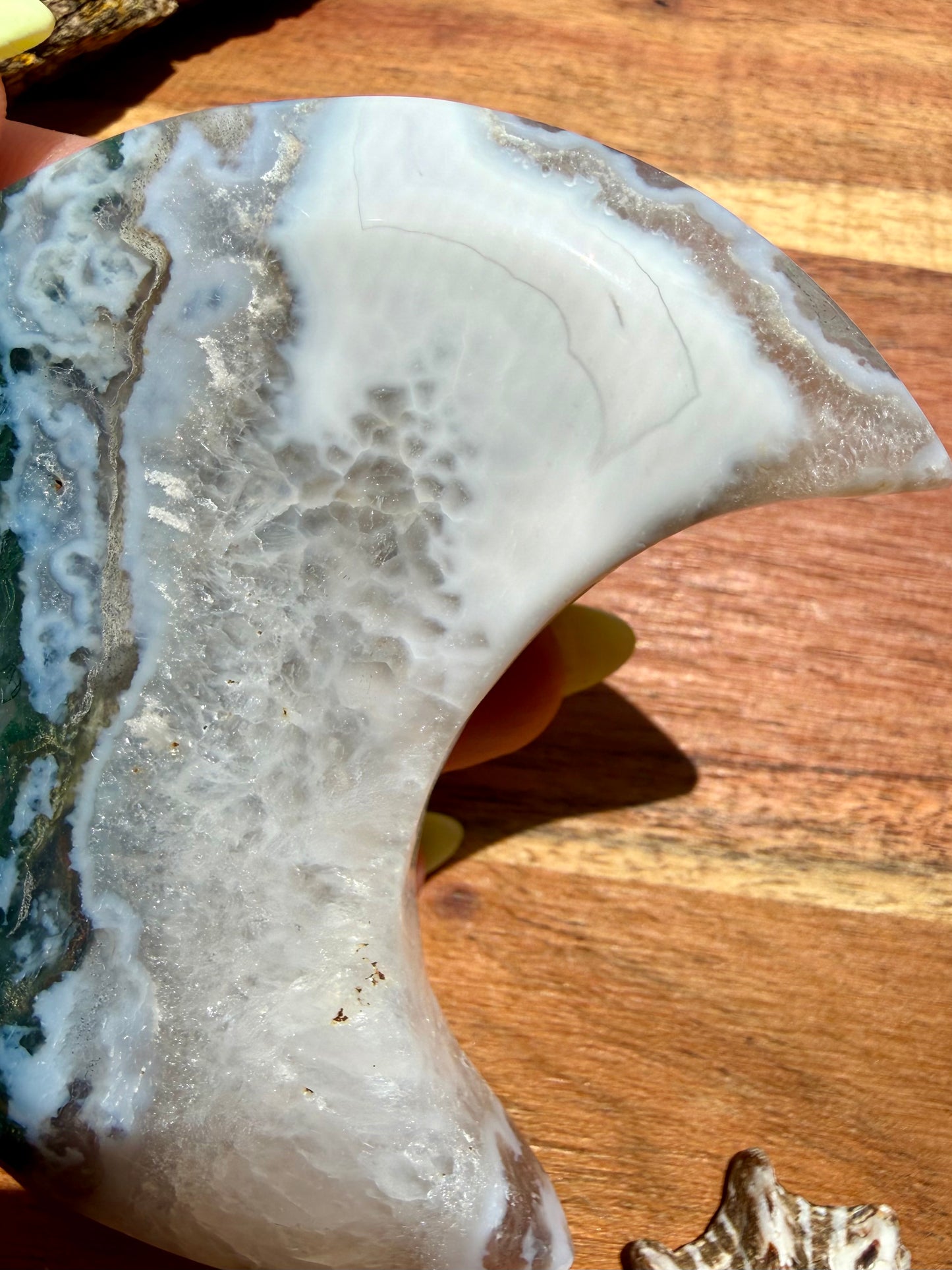 MOSS AGATE MOON WITH STAND
