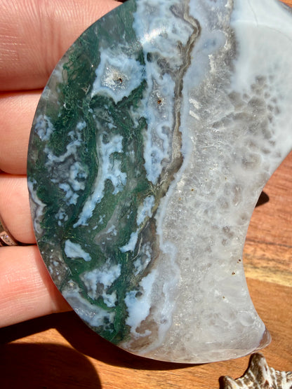 MOSS AGATE MOON WITH STAND