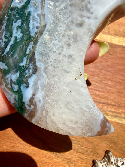 MOSS AGATE MOON WITH STAND