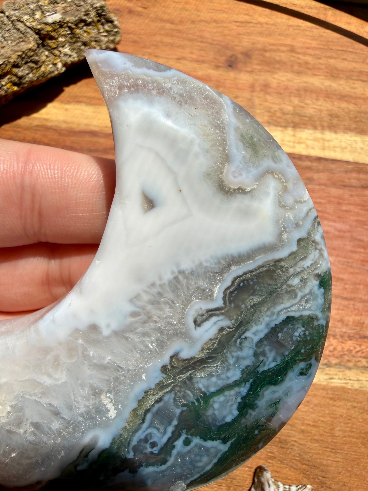 MOSS AGATE MOON WITH STAND
